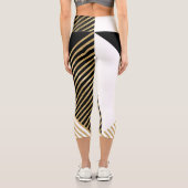 モダン白黒幾何金ゴールドストライプ カプリレギンス (裏面)