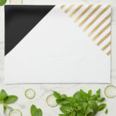 モダン白黒幾何金ゴールドストライプ キッチンタオル (折り畳み)