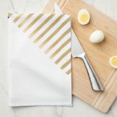 モダン白黒幾何金ゴールドストライプ キッチンタオル (四つ折り)