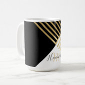 モダン白黒幾何金ゴールドストライプ コーヒーマグカップ (正面左)