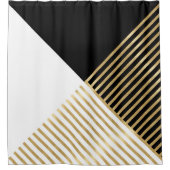 モダン白黒幾何金ゴールドストライプ シャワーカーテン (正面)