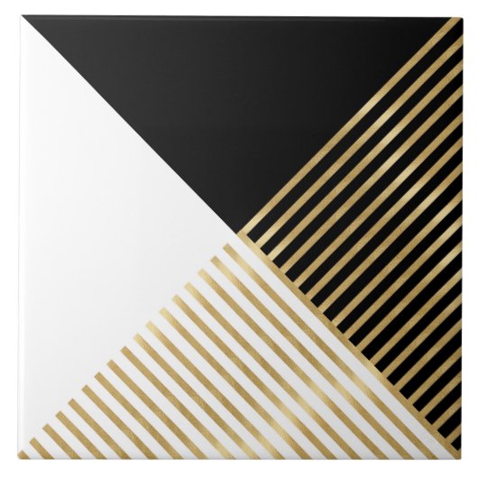モダン白黒幾何金ゴールドストライプ タイル (正面)