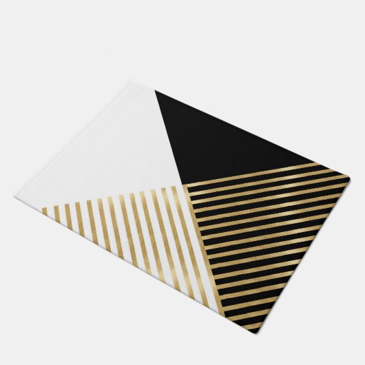 モダン白黒幾何金ゴールドストライプ ドアマット (アングル)