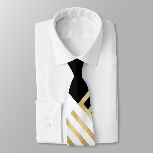 モダン白黒幾何金ゴールドストライプ ネクタイ (タイ)