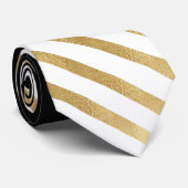モダン白黒幾何金ゴールドストライプ ネクタイ (ロール)