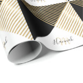 モダン白黒幾何金ゴールドストライプ ラッピングペーパー (ロールコーナー)