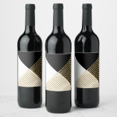 モダン白黒幾何金ゴールドストライプ ワインラベル (ボトル)