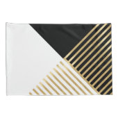 モダン白黒幾何金ゴールドストライプ 枕カバー (裏面-右)