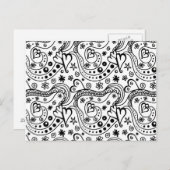 モダン白黒手描き抽象芸術ハート ポストカード (正面/裏面)