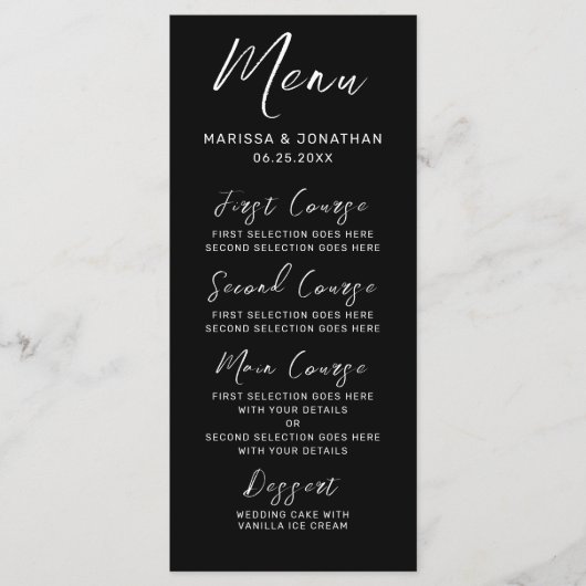 モダン白黒手書きスクリプ結婚ト メニュー (正面)