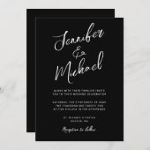 モダン白黒手書きスクリプ結婚ト 招待状 (正面/裏面)