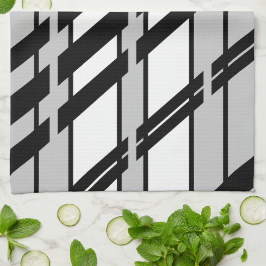 モダン白黒抽象芸術スカイラインパターン キッチンタオル (折り畳み)
