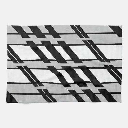 モダン白黒抽象芸術スカイラインパターン キッチンタオル (横)