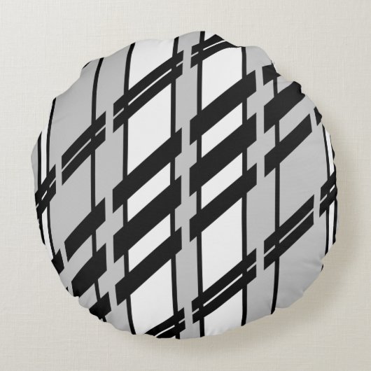 モダン白黒抽象芸術スカイラインパターン ラウンドクッション (裏面)