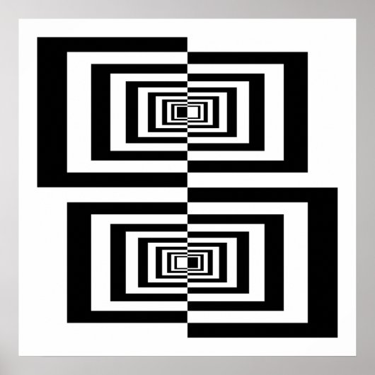 モダン白黒抽象芸術幾何学長方形 ポスター (正面)