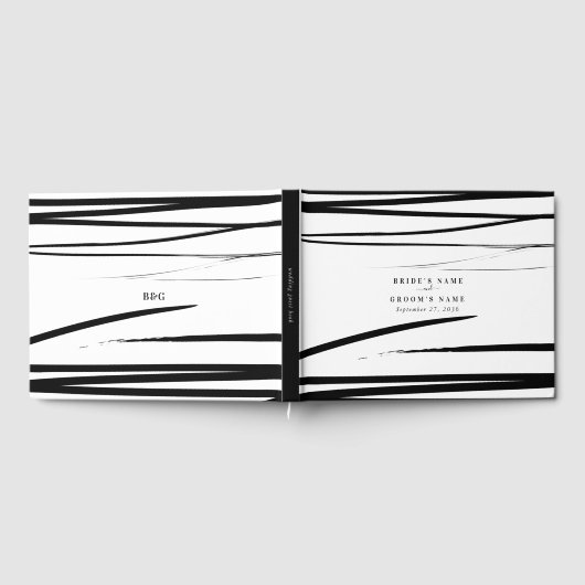 モダン白黒抽象芸術結婚式の引き出物 ゲストブック (全面)