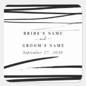 モダン白黒抽象芸術結婚式の引き出物 スクエアシール (正面)