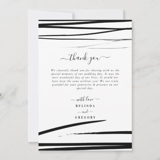 モダン白黒抽象芸術QRコー結婚ド サンキューカード (正面)