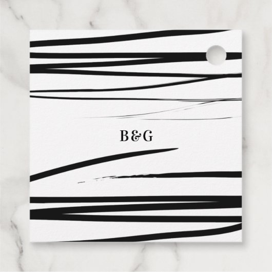 モダン白黒抽象芸術QRコー結婚ド フェイバータグ (裏面)