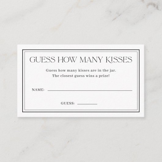 モダン白黒数キスブライダルシャワー エンクロージャーカード (正面)