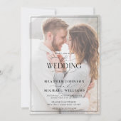 モダン白黒書フェイクVellum 4写真 招待状 (正面)