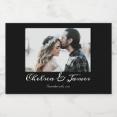 モダン白黒書道結婚写真ミニ スパークリングワインラベル (シングルラベル)