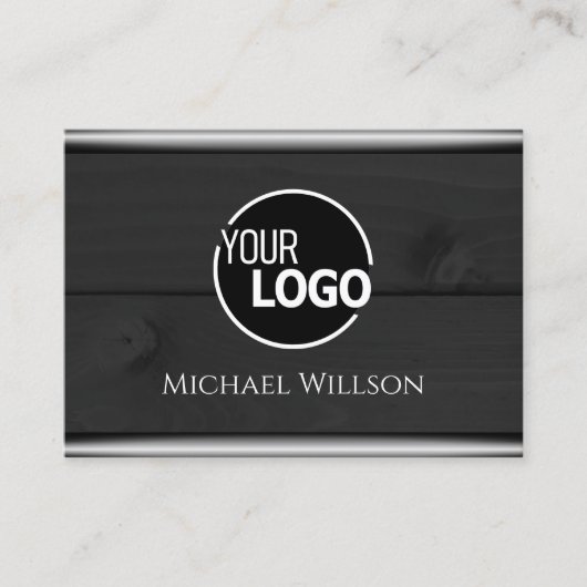 モダン白黒木目木板ロゴ 名刺 (正面)