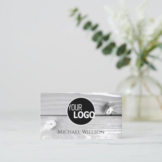 モダン白黒木目木板ロゴ 名刺 (スタンド正面)