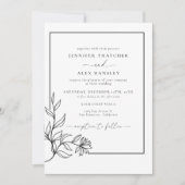 モダン白黒植物学QRコー結婚ド 招待状 (正面)