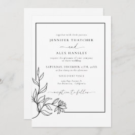 モダン白黒植物学QRコー結婚ド 招待状