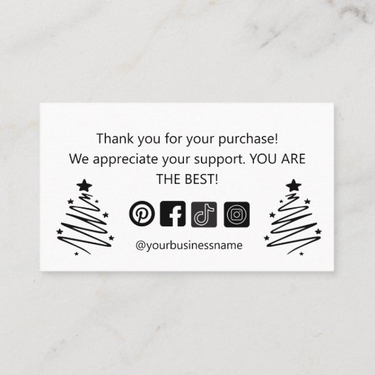 モダン白黒樹感謝してい木 名刺 (裏面)