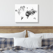 モダン白黒水カラーのワールドマップ キャンバスプリント (インサイチュ (寝室))