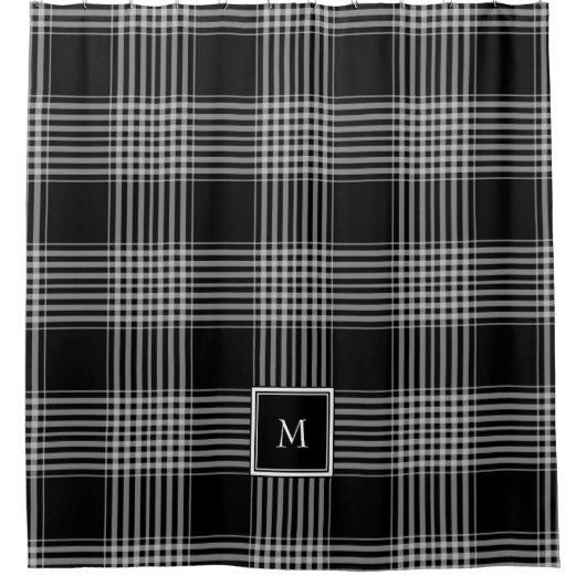 モダン白黒水牛の格子模様モノグラム シャワーカーテン (正面)
