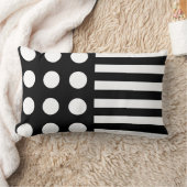 モダン白黒水玉模様とストライプパターン ランバークッション (ブランケット)
