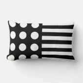 モダン白黒水玉模様とストライプパターン ランバークッション (正面)