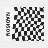 モダン白黒波パタ市松模様にーンモノグラム フリースブランケット (正面(横))