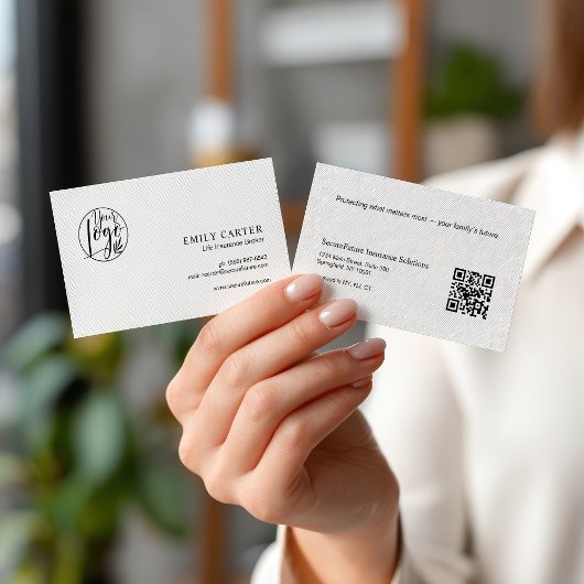 モダン白黒生命保険ブローカーQRコード 名刺