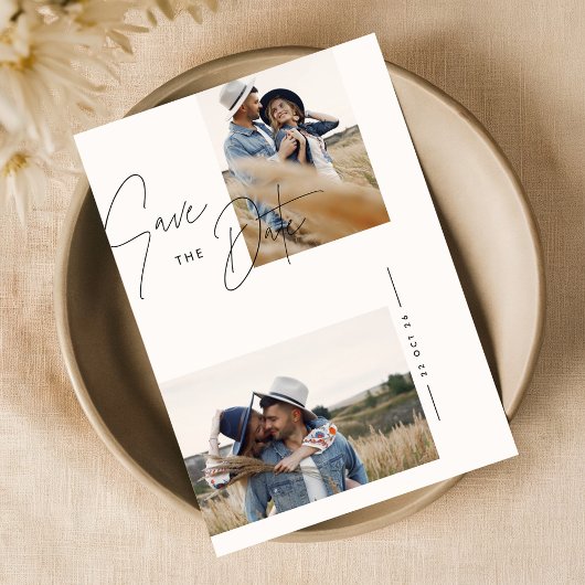 モダン白黒素朴写結婚真 セーブザデート