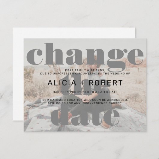 モダン白黒結婚の写真で日付を変える 案内ポストカード (正面/裏面)