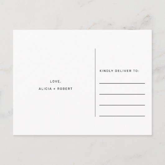 モダン白黒結婚の写真で日付を変える 案内ポストカード (裏面)