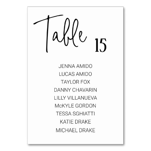 モダン白黒結婚の座席表カード テーブルナンバー (裏面)