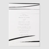 モダン白黒結婚抽象芸術 ベラム紙招待状 (正面)