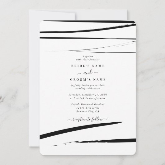 モダン白黒結婚抽象芸術 招待状 (正面)