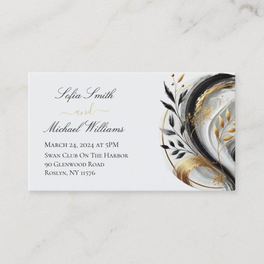 モダン白黒結婚金ゴールド 名刺 (正面)