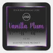 モダン白黒製品ラベル紫色のフレームロゴ スクエアシール (正面)