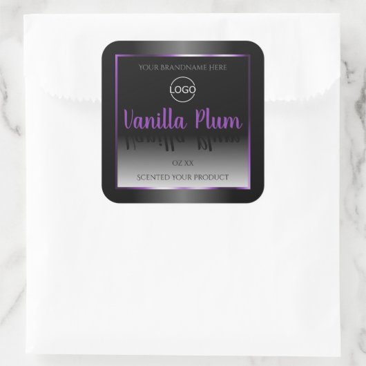 モダン白黒製品ラベル紫色のフレームロゴ スクエアシール (バッグ)