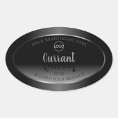 モダン白黒製品ラベル銀枠ロゴ 楕円形シール (正面)