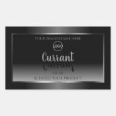 モダン白黒製品ラベル銀枠ロゴ 長方形シール (正面)