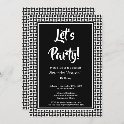 モダン白黒誕生会 招待状 (正面/裏面)