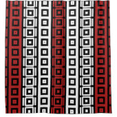 モダン白黒赤の四角ストライプ形 シャワーカーテン (正面)